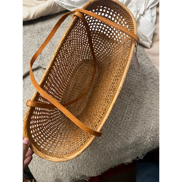 NWT Bembien Women's Brown Raffia Leather Trim Dual Shoulder Straps Tote Bag - Picture 4 of 6